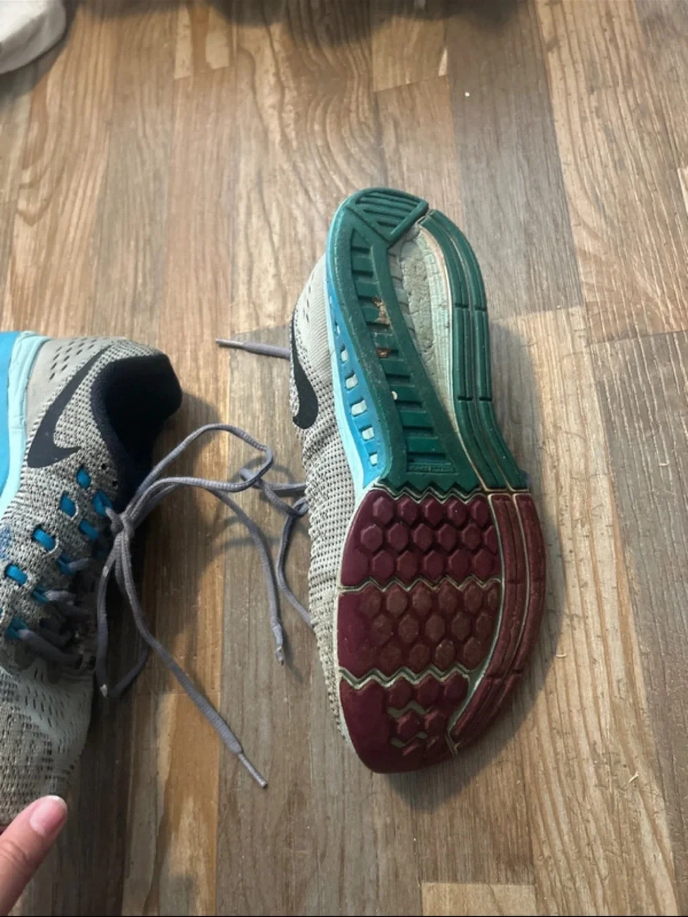Nike Light Gray Knit Sneakers with Teal & Pink Accents